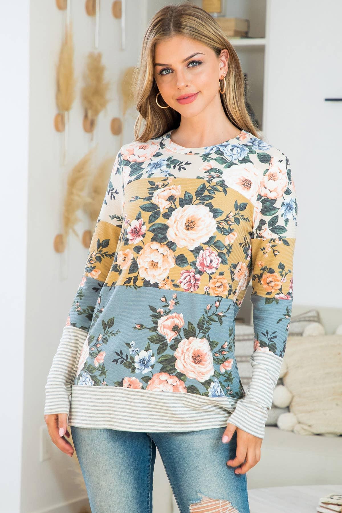 Color Block Rib Floral Product Image