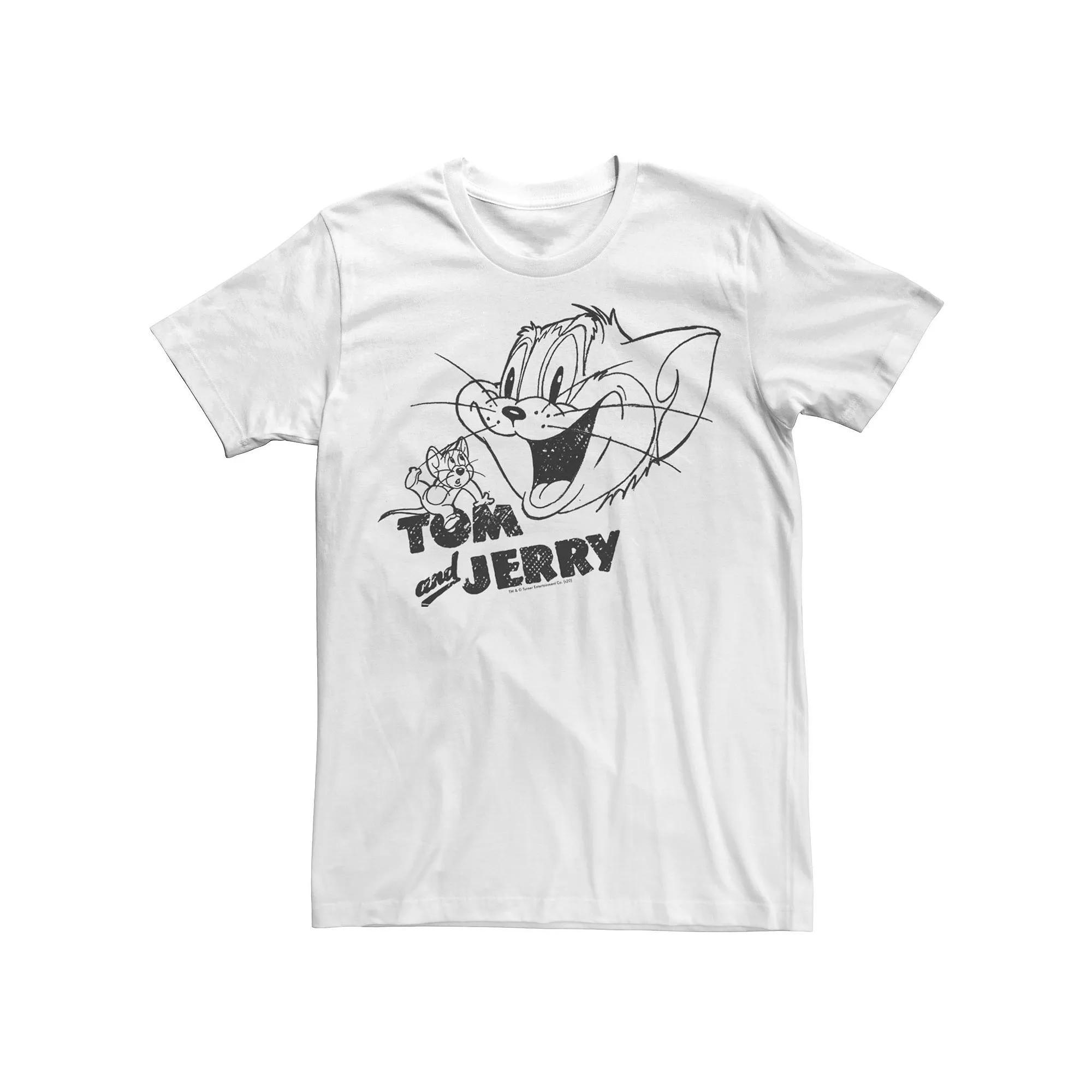 Men's Tom And Jerry Line Art Portrait Logo Tee, Size: Medium, White Product Image