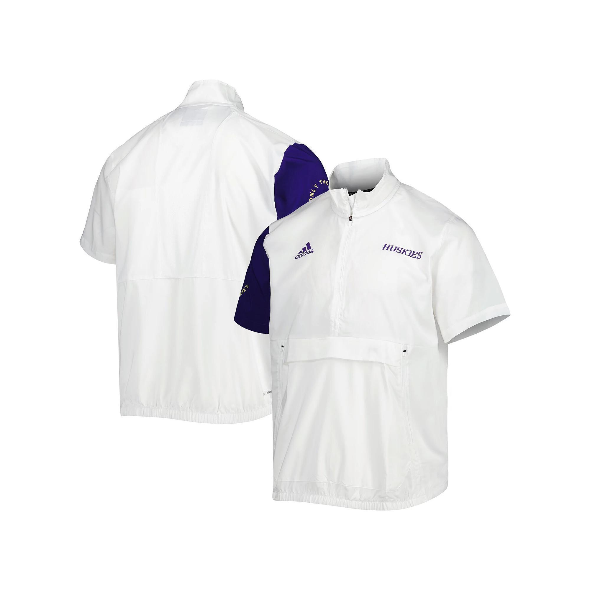 Men's adidas White Washington Huskies M STM AEROREADY Half-Zip Jacket, Size: Small Product Image
