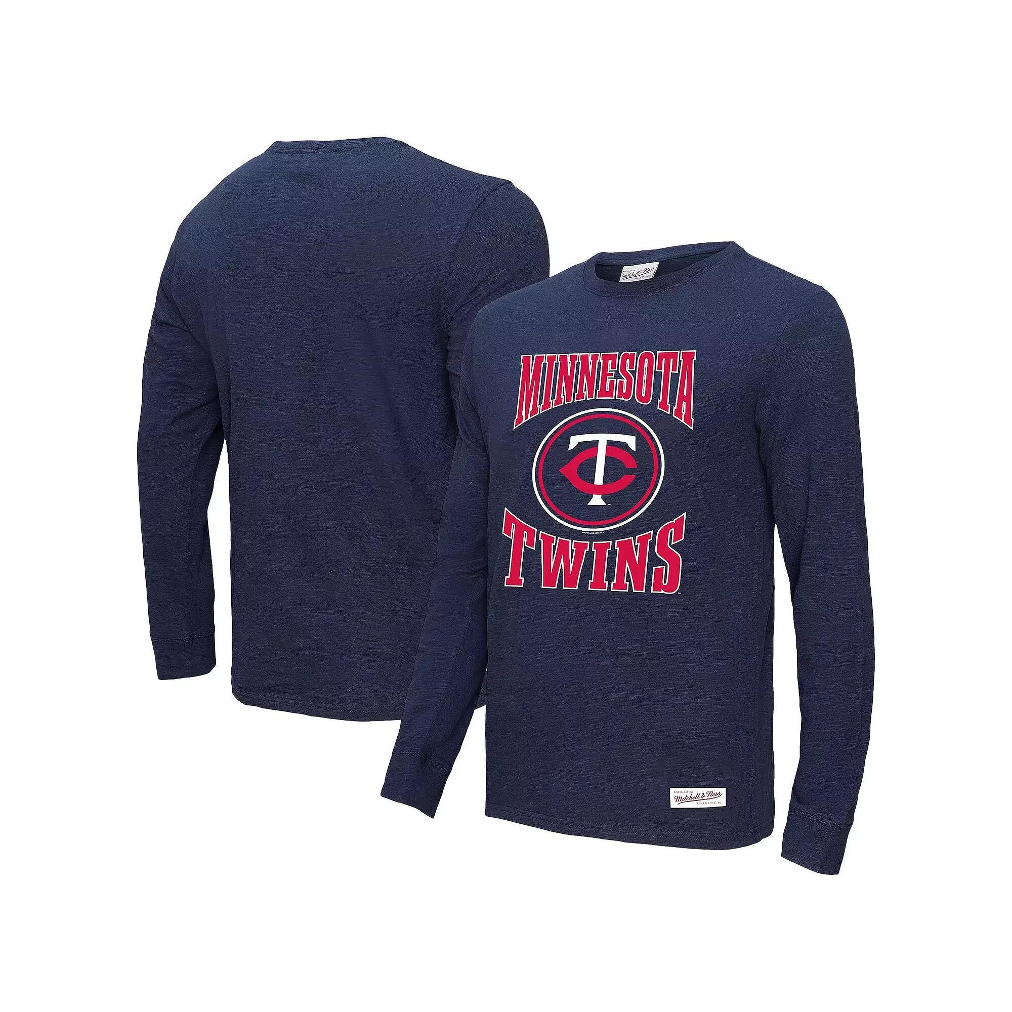 Men's Mitchell & Ness Navy Minnesota Twins Arched Logo Slub Long Sleeve T-Shirt, Size: Large, Blue Product Image