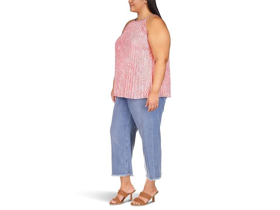 MICHAEL Michael Kors Plus Size Zebra Pleated Chain Top (Geranium) Women's Clothing Product Image
