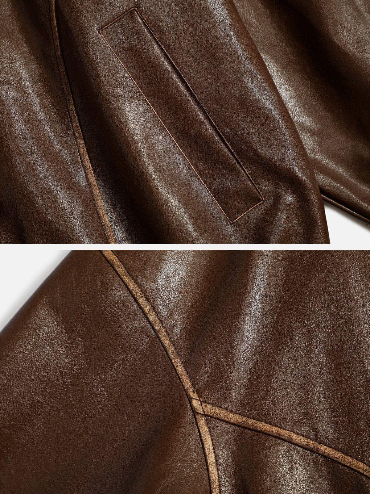 Aelfric Eden Line Patchwork Faux  Leather Jacket Product Image