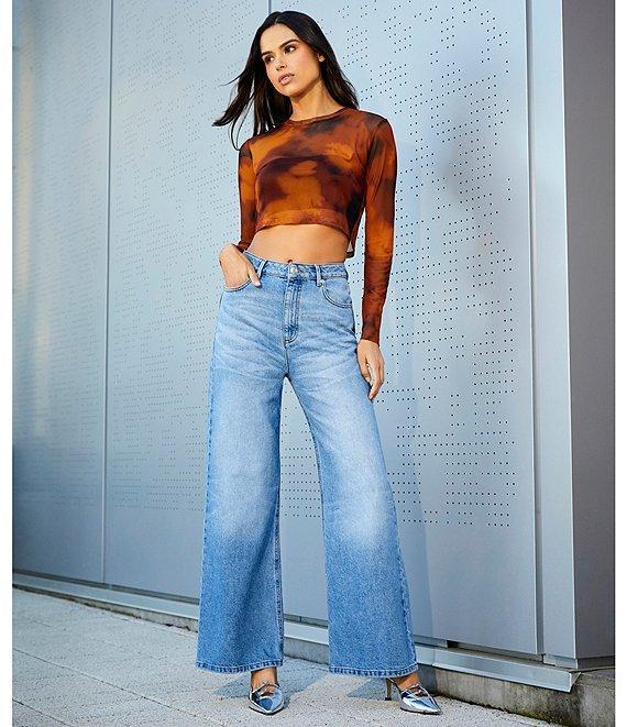 Gianni Bini Mariposa Denim Wide Leg Medium Wash Jeans Product Image