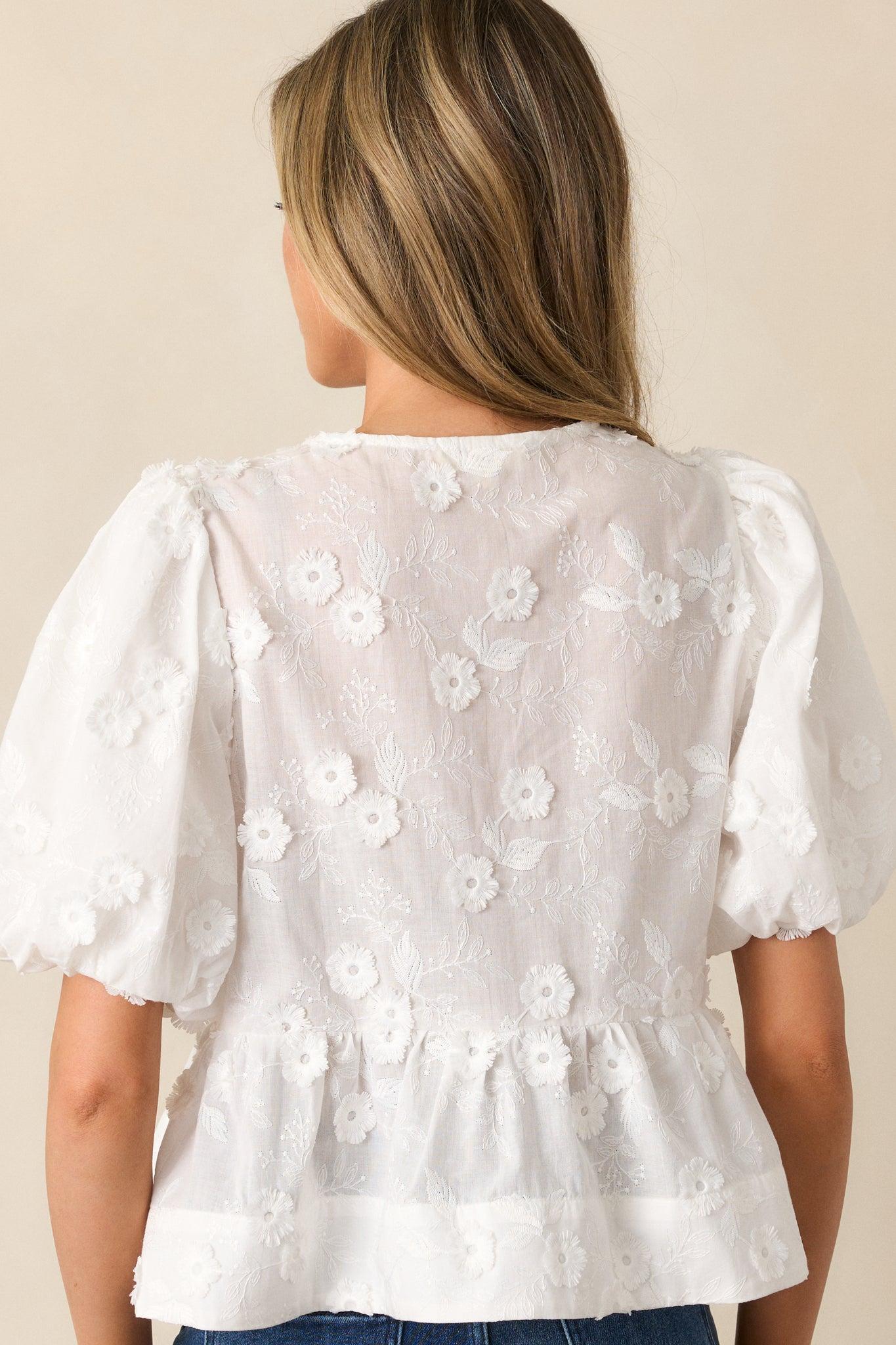 Picnic At Sunset White Floral Embroidered Blouse Product Image