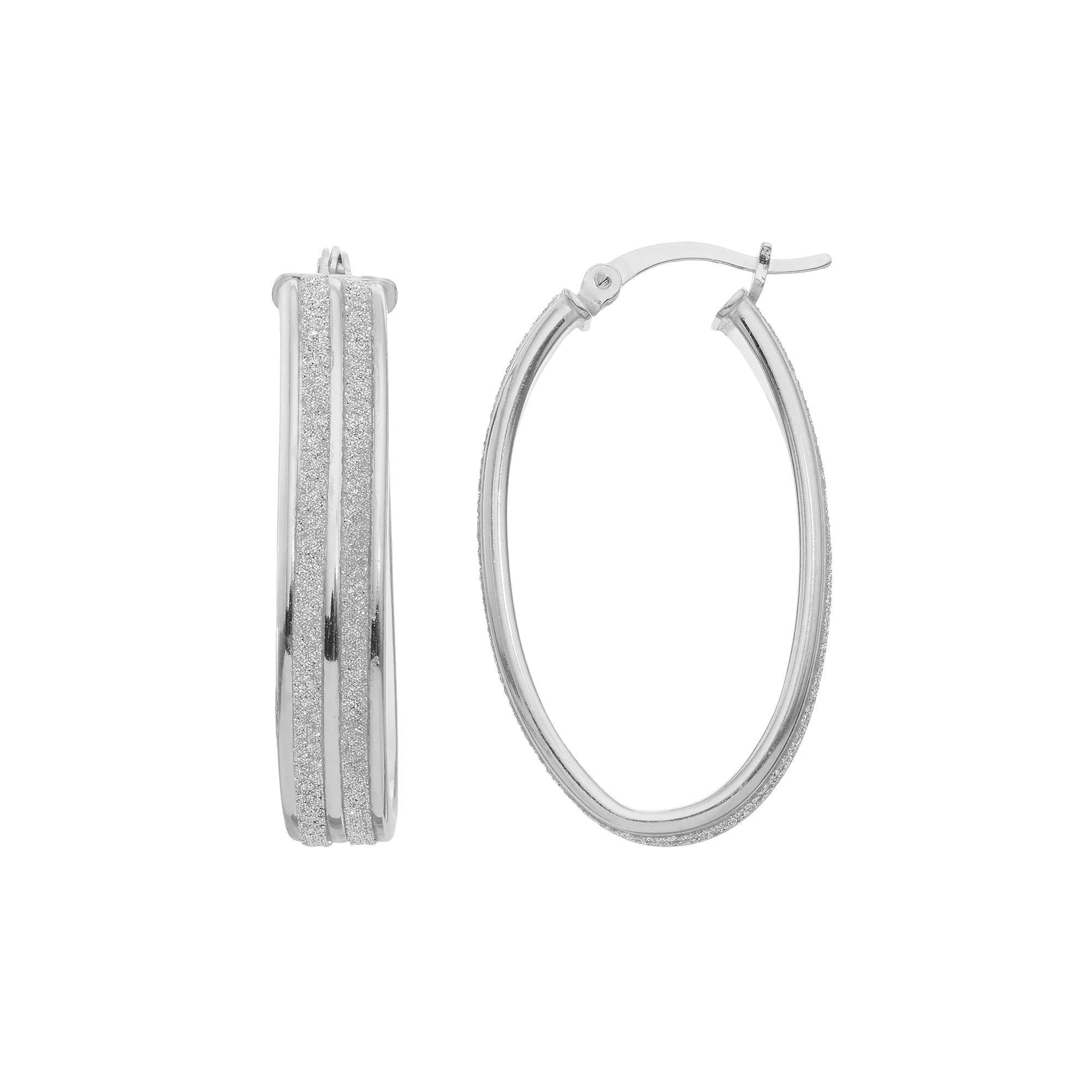 Sterling Silver Oval Hoop Earrings, Women's, White Over Silver Product Image