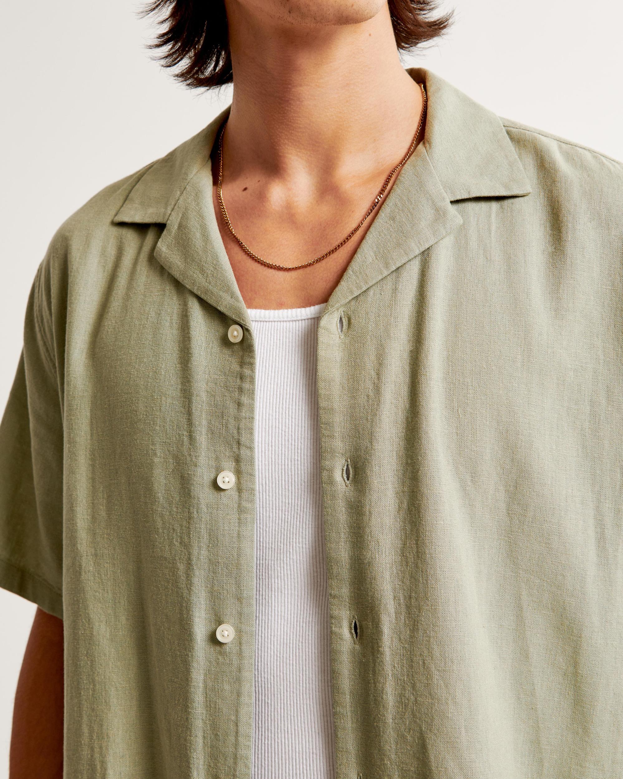 Camp Collar Linen-Blend Shirt Product Image
