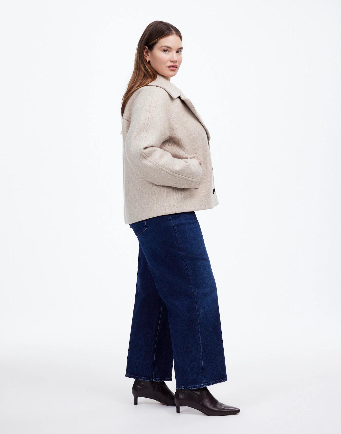 Plus Oversized-Collar Short Peacoat in Herringbone Product Image