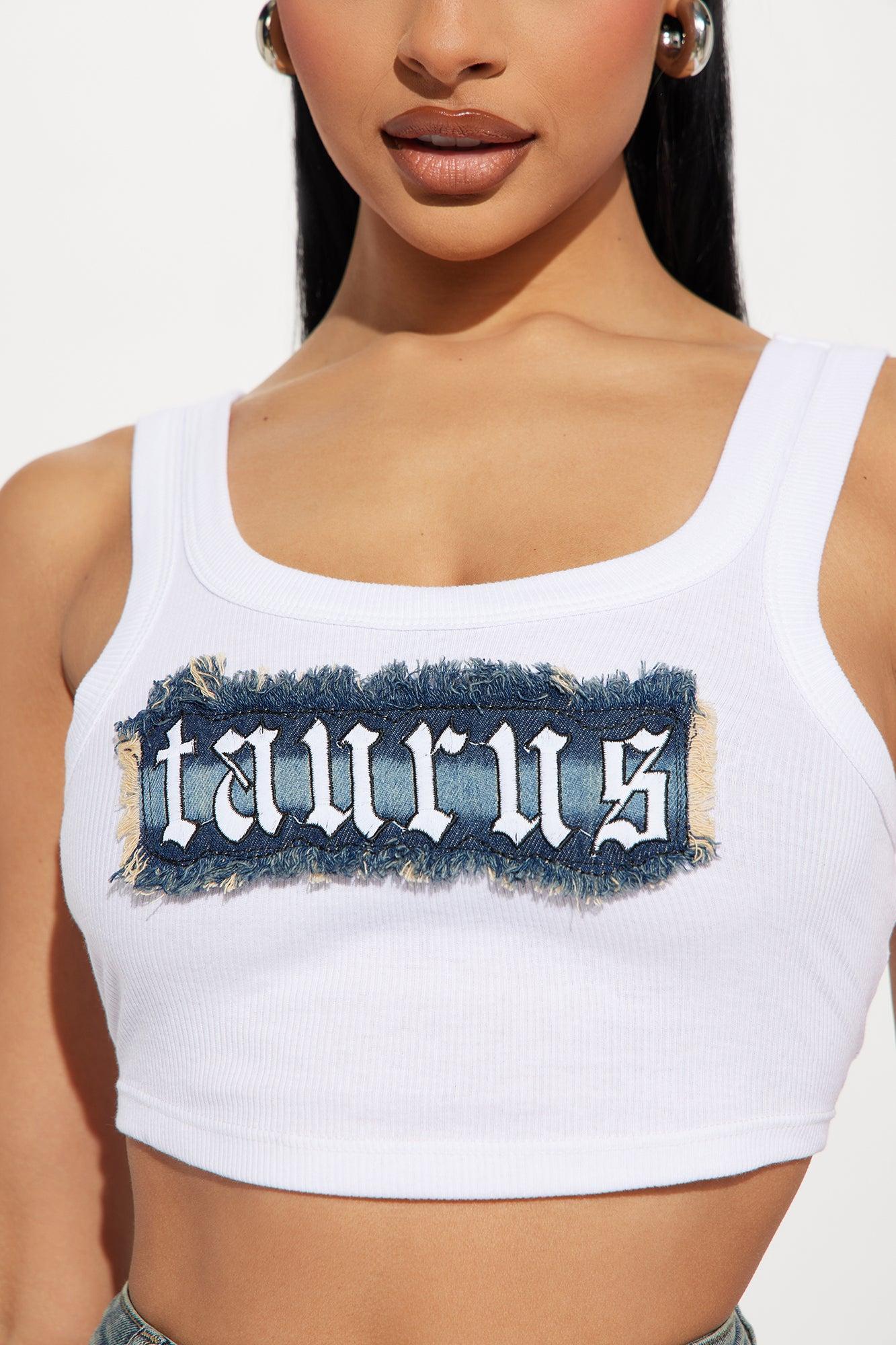 Taurus Energy Denim Patch Tank Top - White Product Image