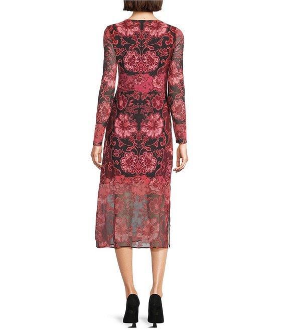 JOHNNY WAS Tulus Floral Print Mesh Knit Round Neck Long Sleeve Midi Dress Product Image