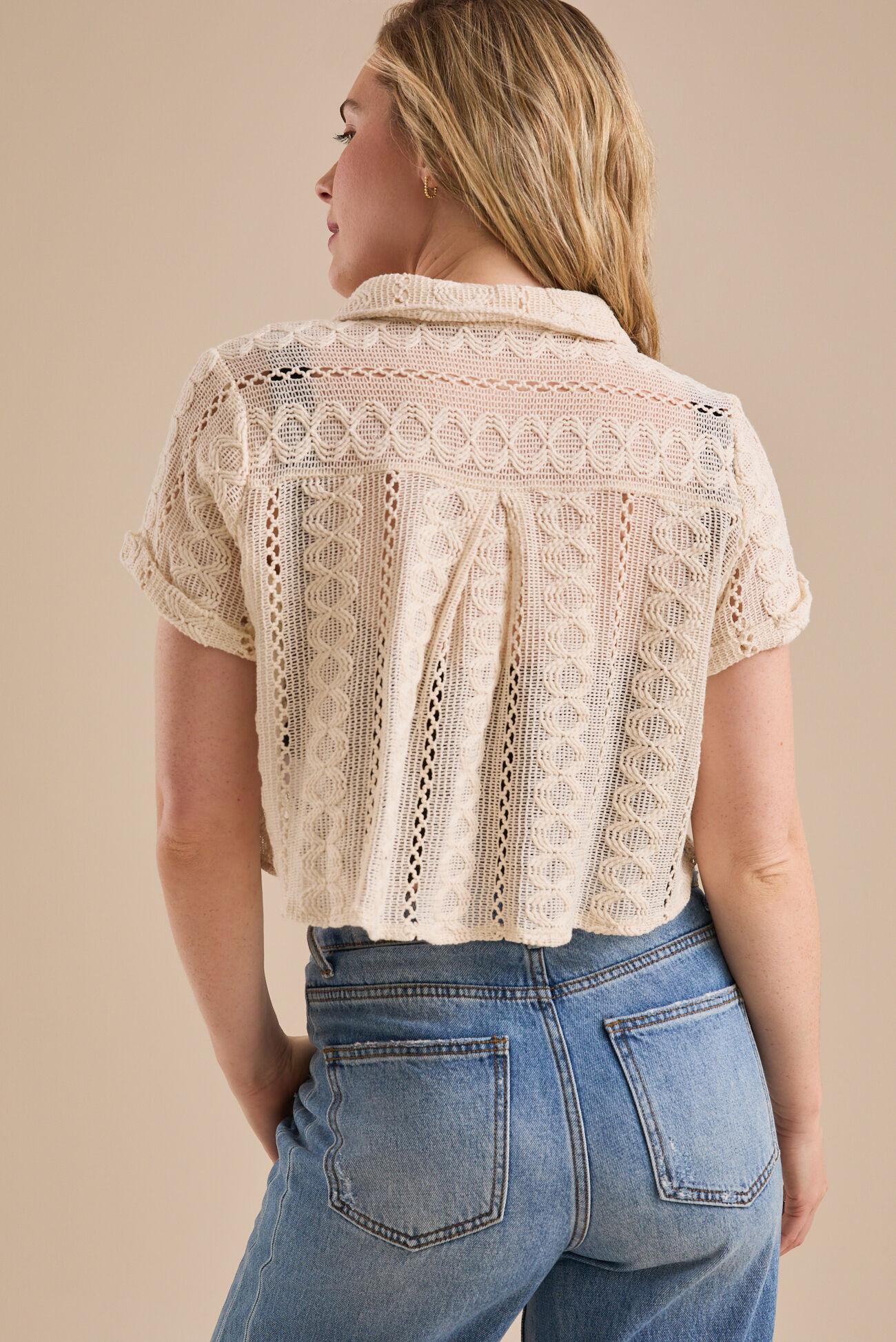 Olive Crochet Button Up Shirt Product Image