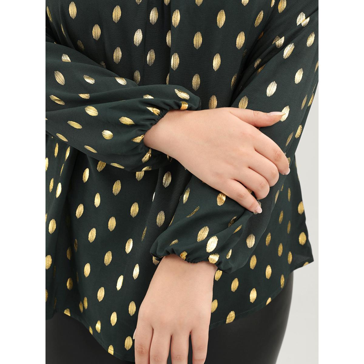 Plus Size DarkGreen Polka Dot Round Neck Lantern Sleeve Blouse Women Party Long Sleeve Round Neck Going out Blouses BloomChic 10/M Product Image