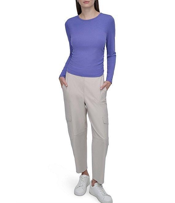 DKNY Sport by Donna Karen Platinum Ribbed Crew Neck Long Sleeve Side Ruching Top Product Image