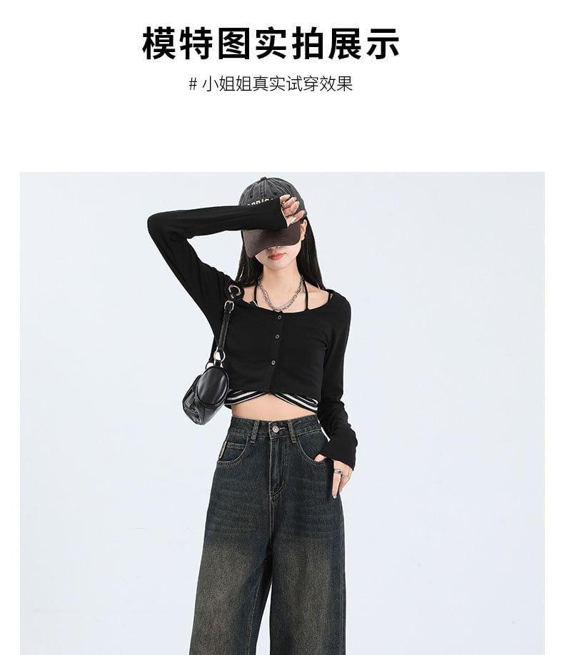High Waist Washed Straight Leg Jeans Product Image