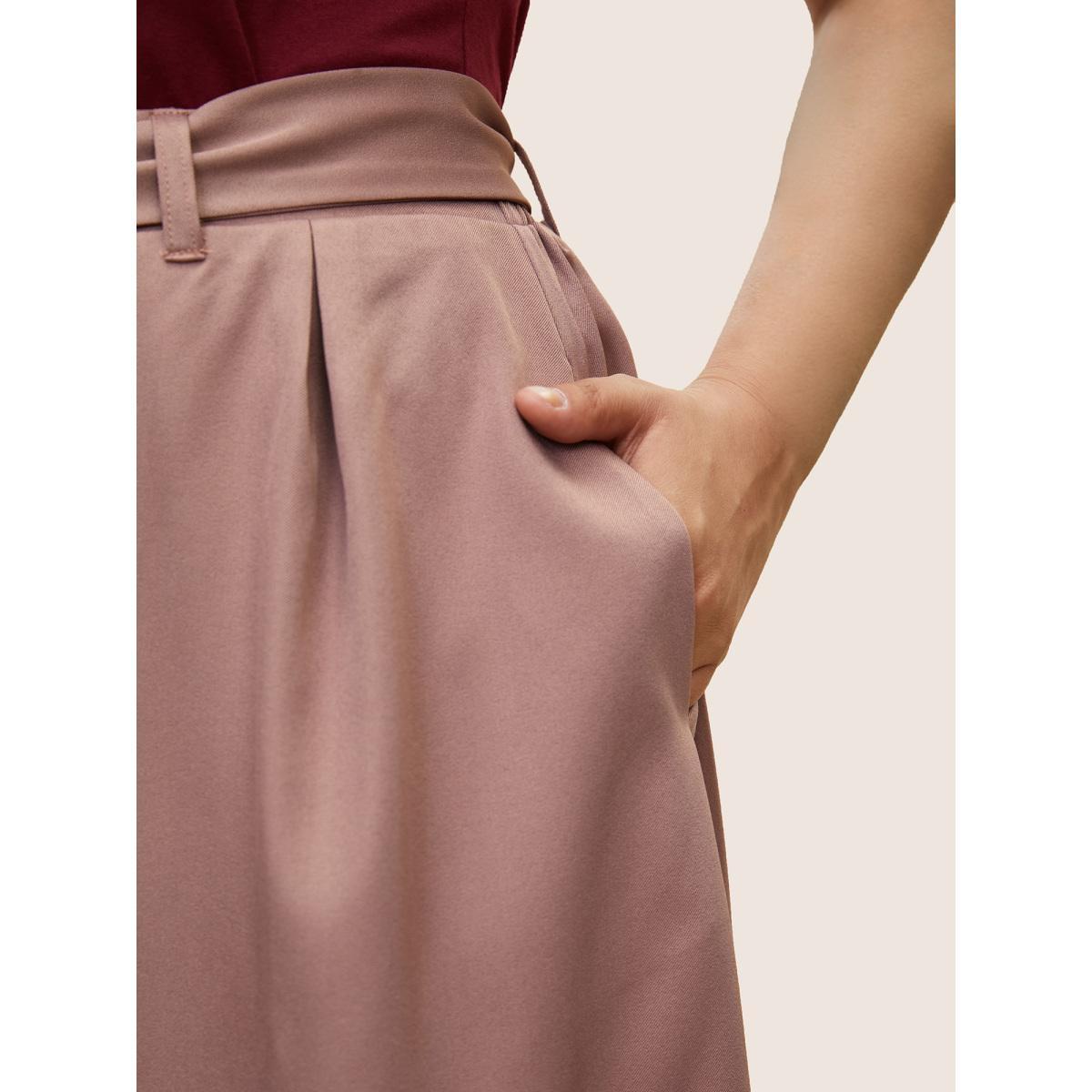 Plus Size Plain Elastic Waist Pocket Belted Cropped Skirt Women Mauve Workwear Essentials Non No stretch Slanted pocket Belt Work Skirts BloomChic 22-24/3X Product Image