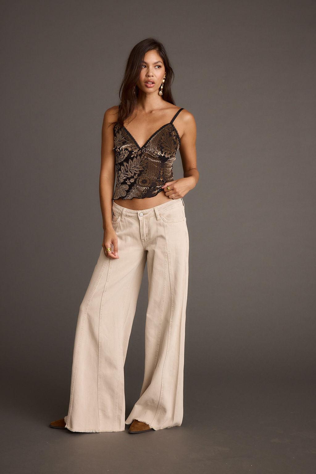 Sierra Beige Low Rise Wide Leg Jean Product Image