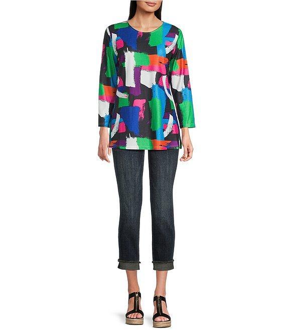 Calessa Petite Size Knit Printed Scoop Neck 3/4 Sleeve Tunic Product Image