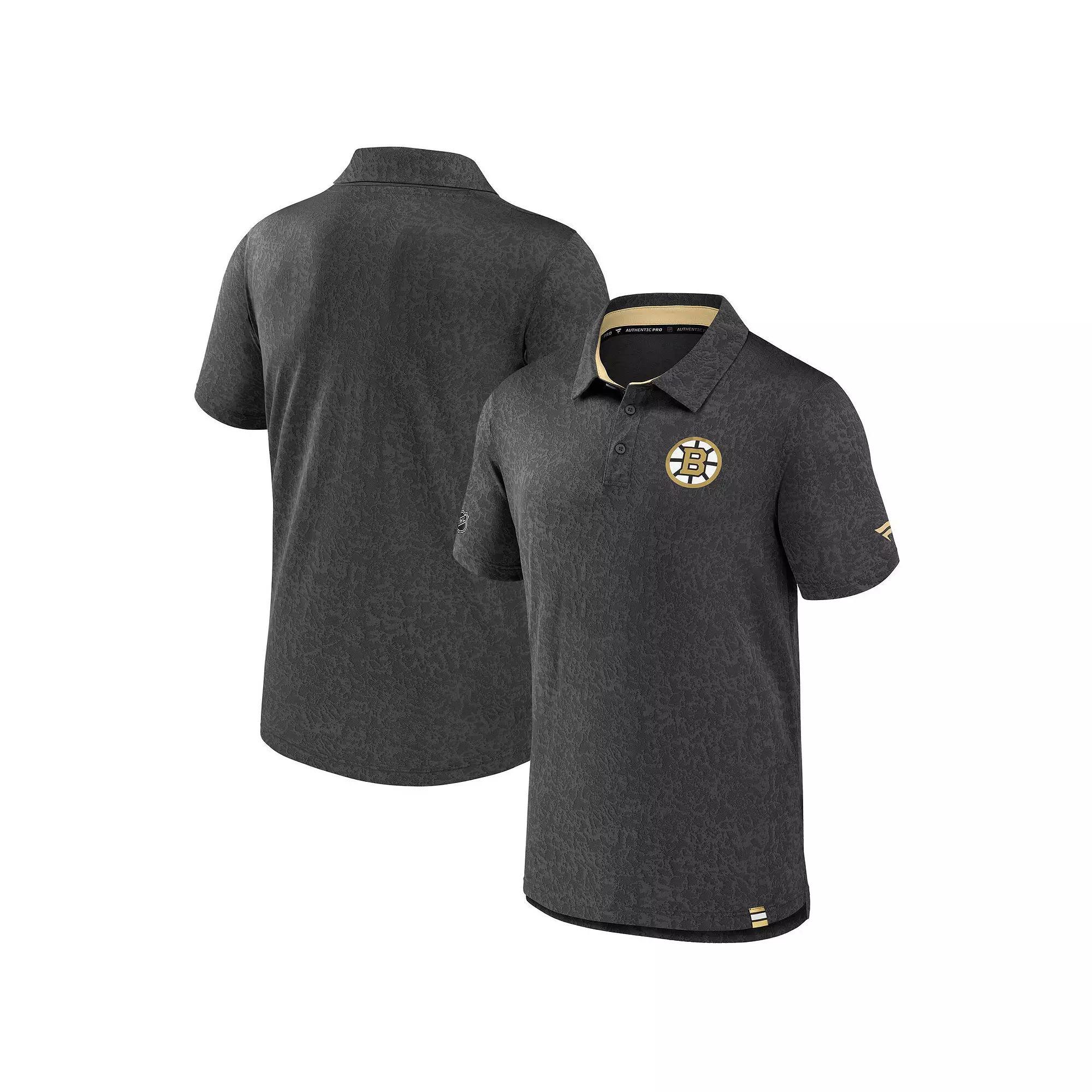 Men's Fanatics  Black Boston Bruins Authentic Pro Jacquard Polo, Size: Medium Product Image
