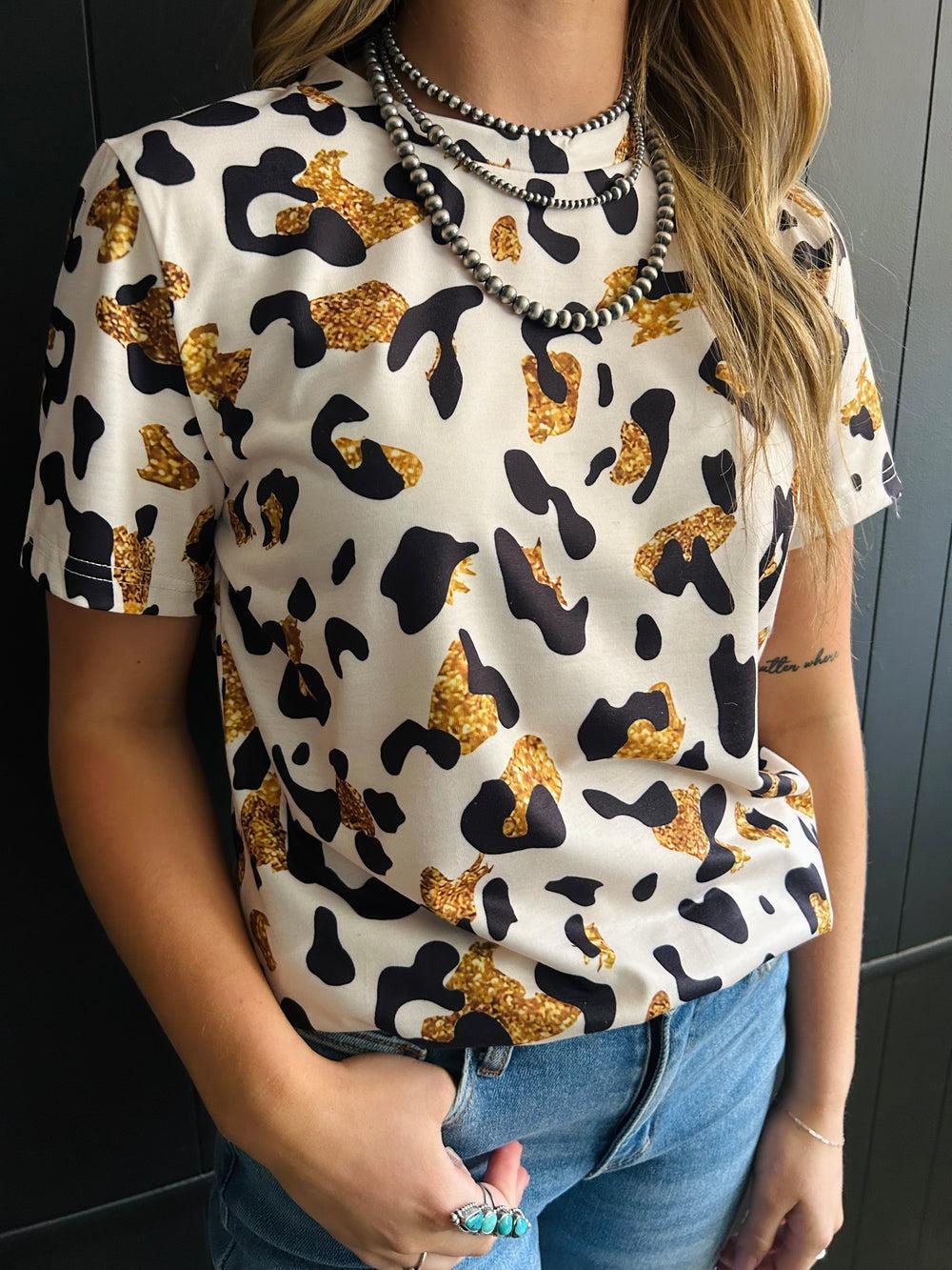Gold Shimmer Leopard Printed Top Product Image