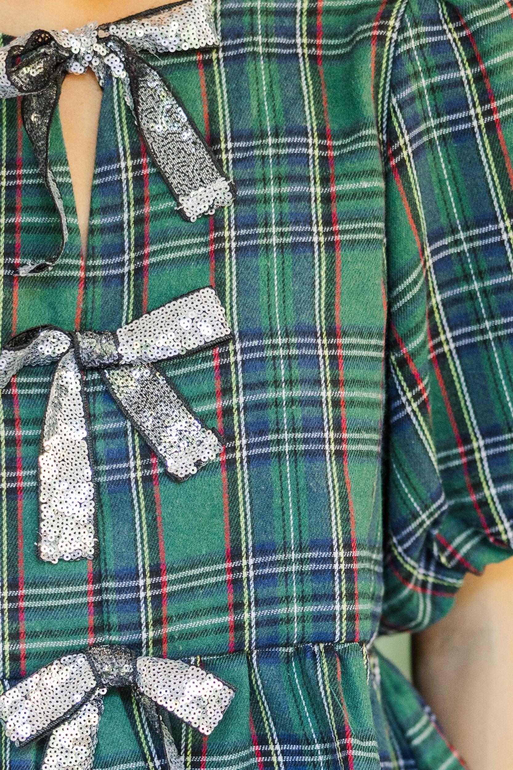 Believe In Joy Emerald Green Plaid Blouse Female Product Image