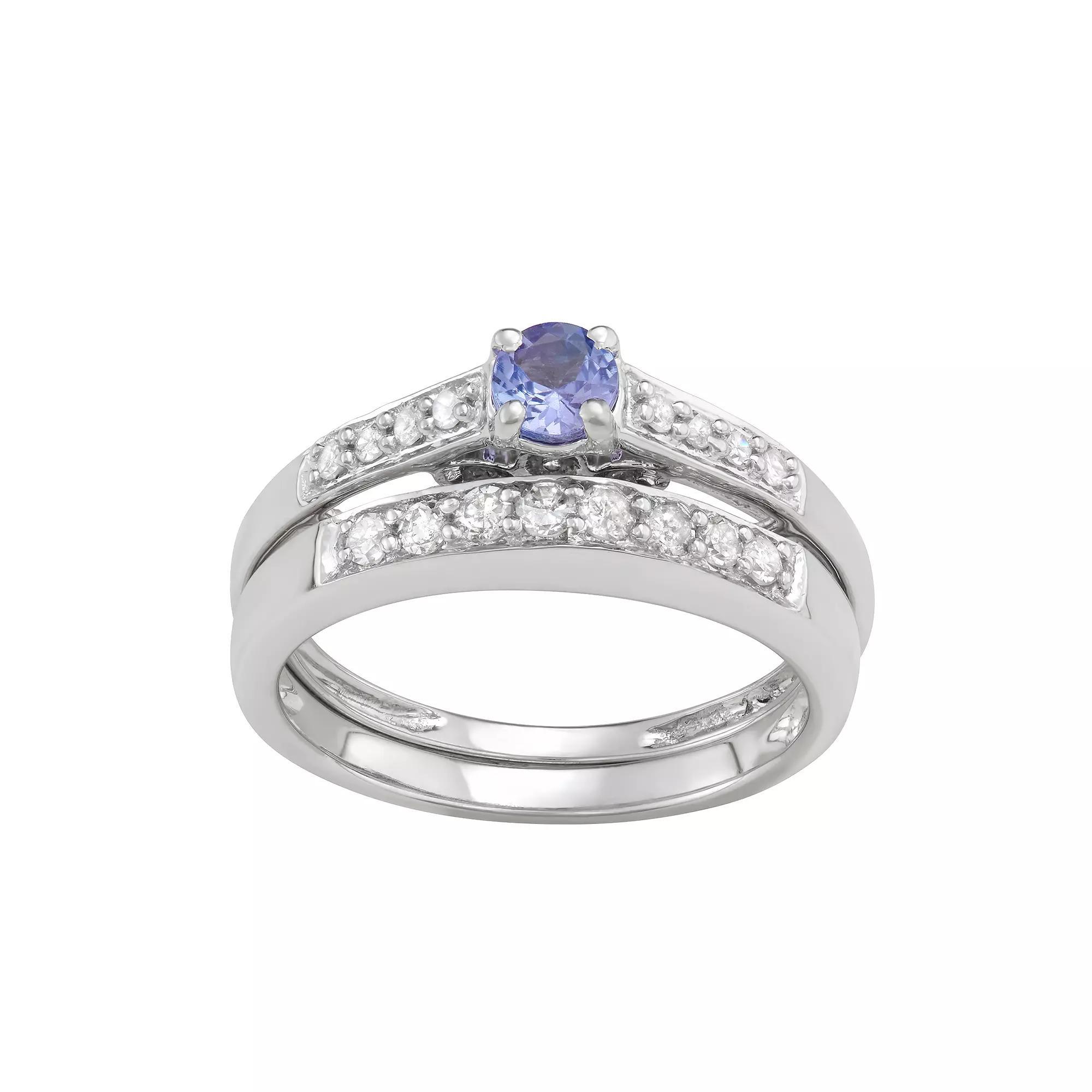 10k White Gold 1/3 Carat T.W. Diamond & Tanzanite Engagement Ring Set, Women's, Size: 8, 10k Whgold Product Image