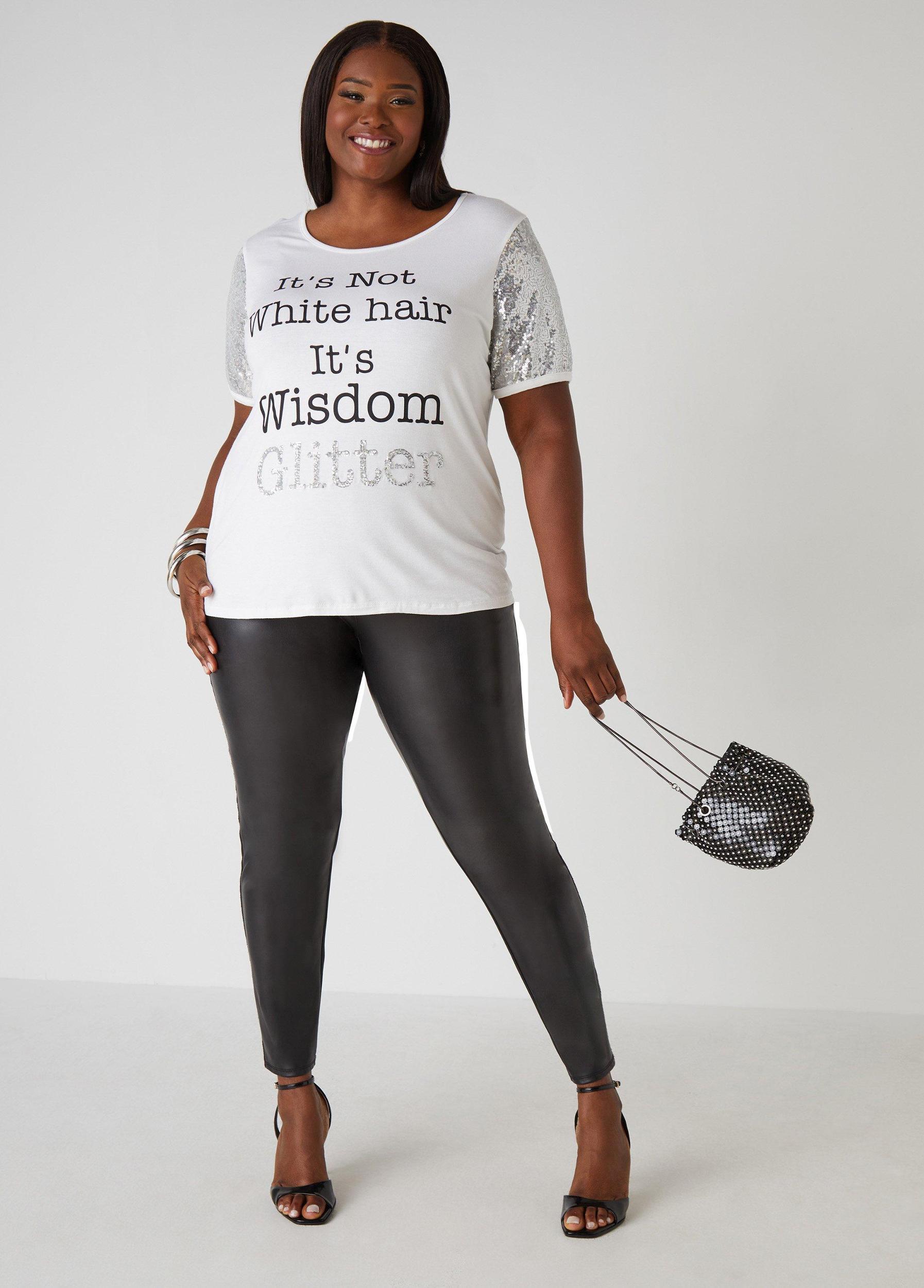 Plus Size Wisdom Glitter Paneled Graphic Tee Ashley Stewart Product Image