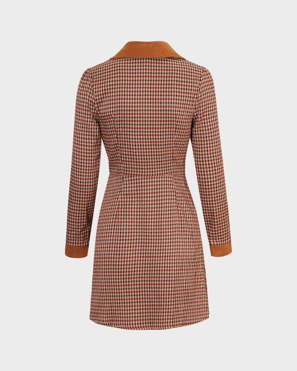 The Brown Plaid Spliced Suede Mini Dress Product Image