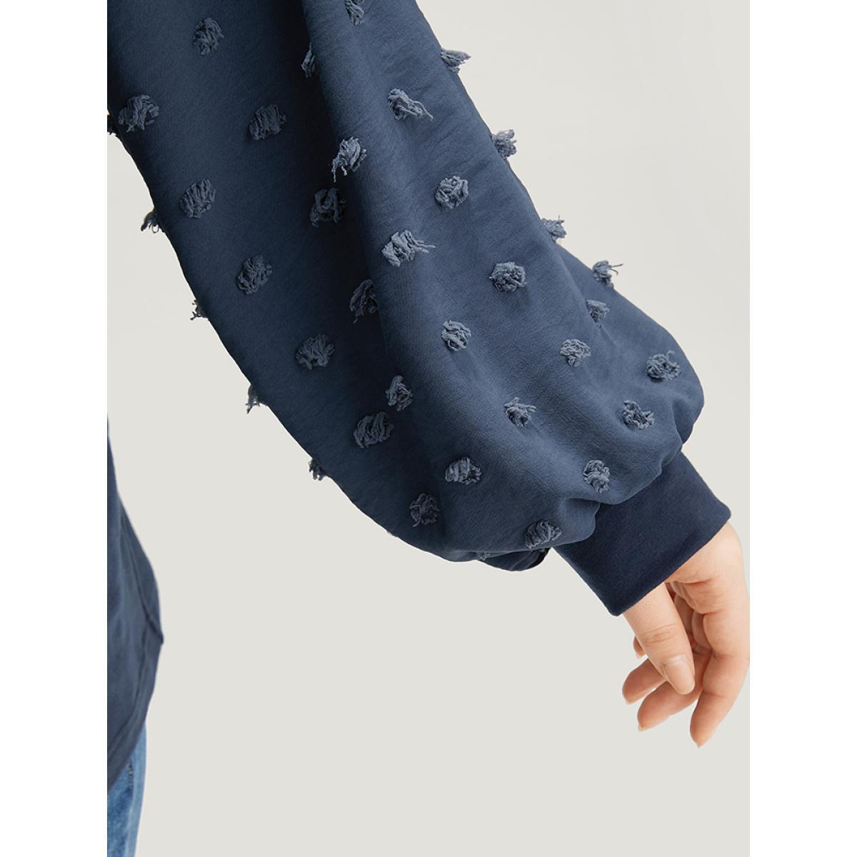 Plus Size Solid V Neck Patchwork Elastic Cuffs Sweatshirt Women Blue Elegant Elastic cuffs V-neck Dailywear Sweatshirts BloomChic 14-16/1X Product Image