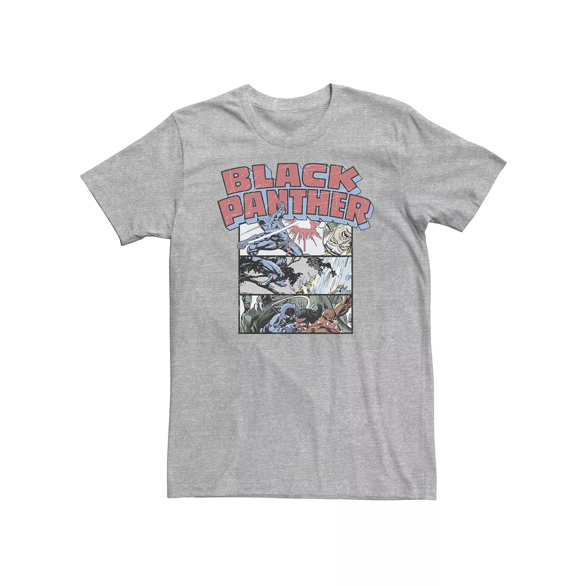 Big & Tall Marvel Black Panther Retro Comic Stacked Panel Art Tee, Men's, Size: 4XL, Athletic Grey Product Image