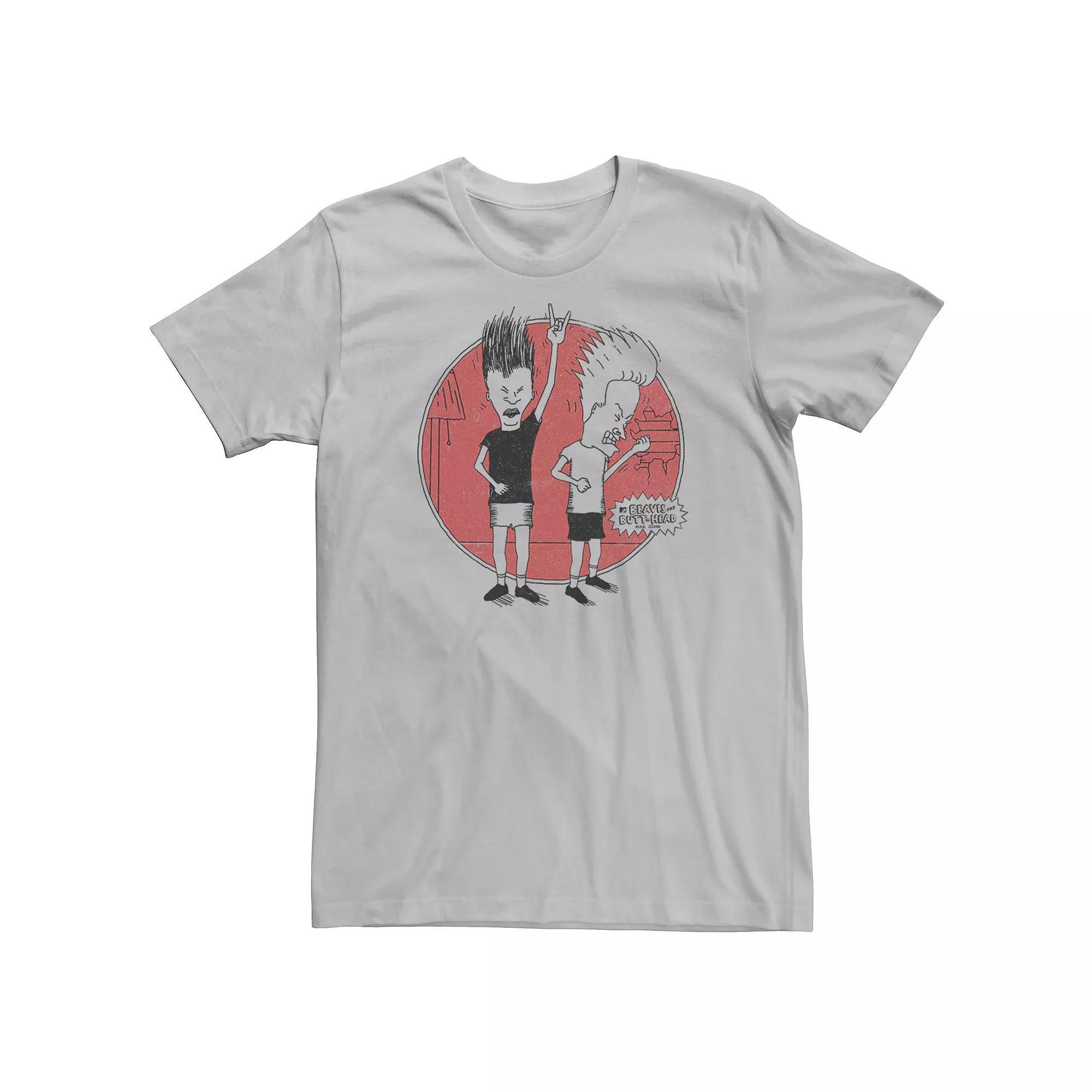Men's Beavis And Butthead Rock Out Short Sleeve Tee, Size: Medium, Silver Product Image