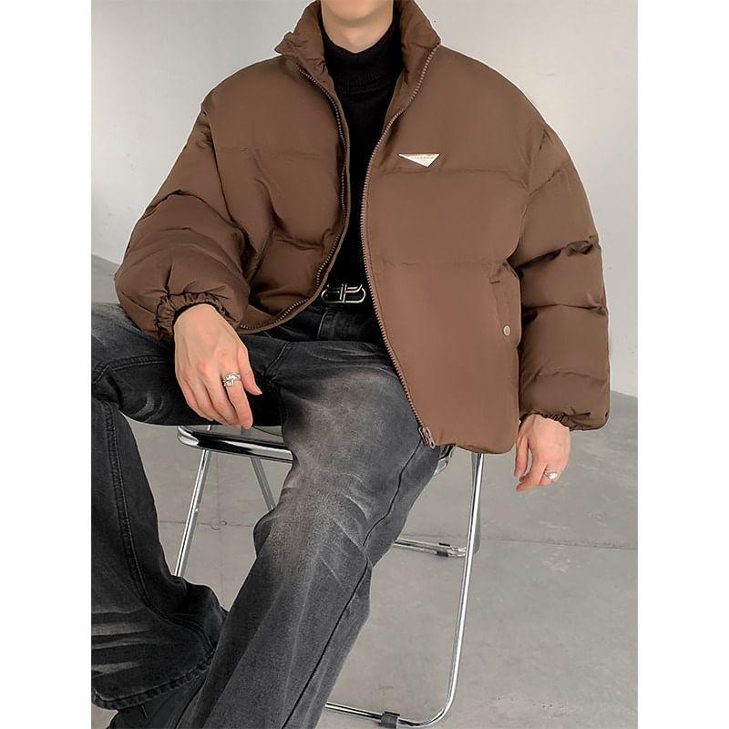 Stand Collar Plain Zip Up Puffer Jacket Product Image