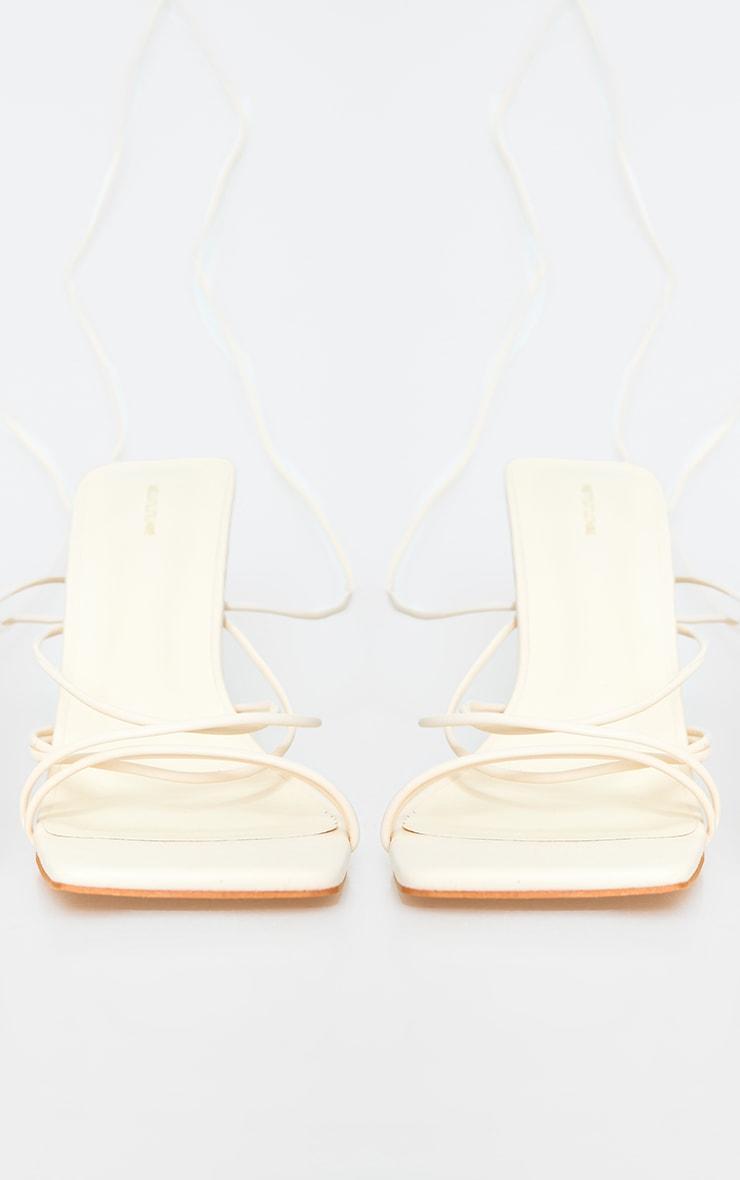 Cream PU Square Toe Strappy Lace Up Heeled Sandals Product Image
