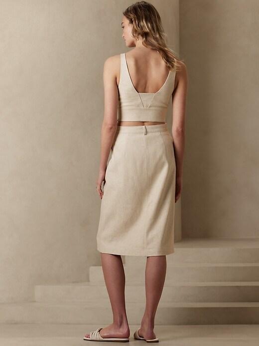 Linen-Blend Herringbone Midi Skirt Product Image