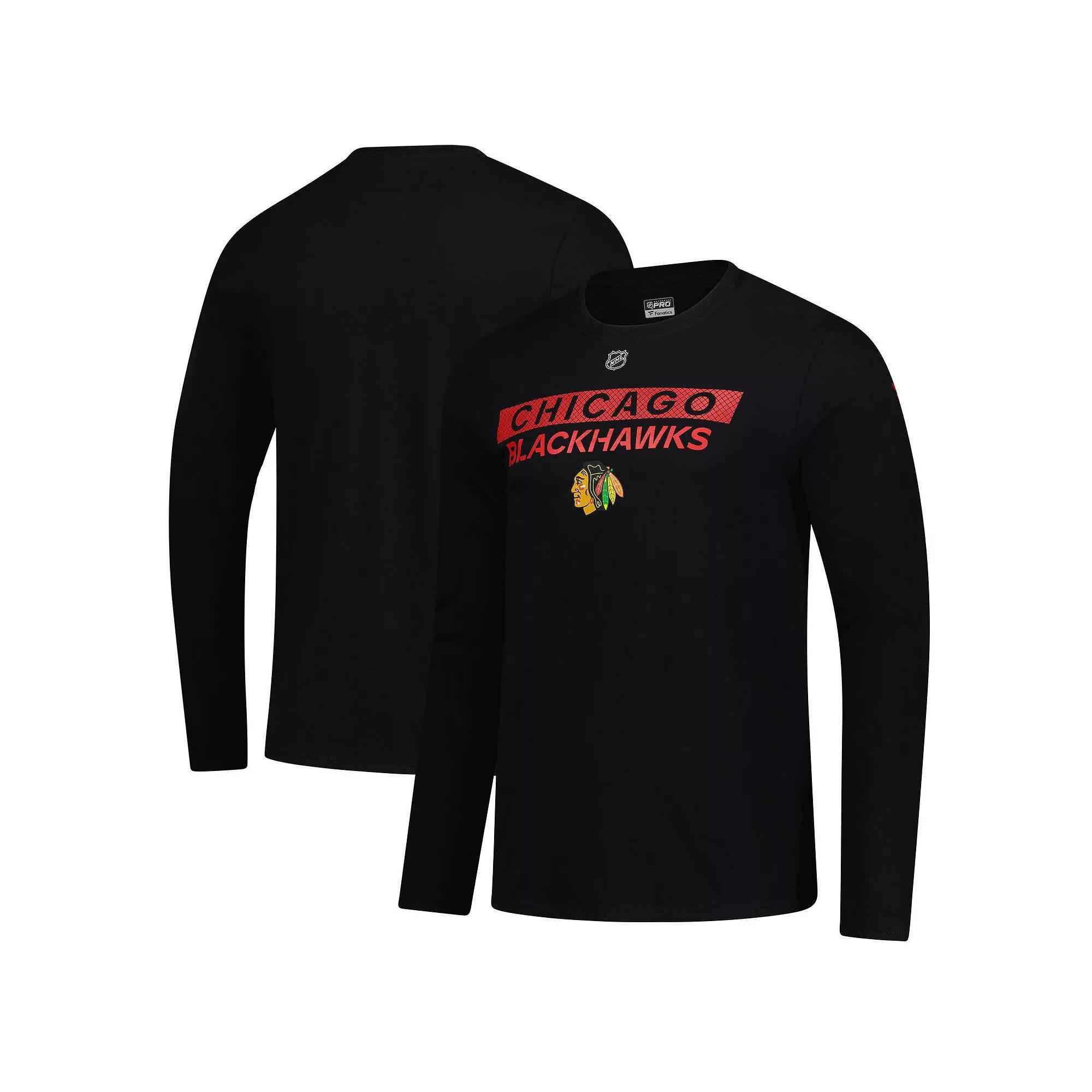 Men's Fanatics Black Chicago Blackhawks Authentic Pro Primary Logo Long Sleeve T-Shirt, Size: Medium Product Image