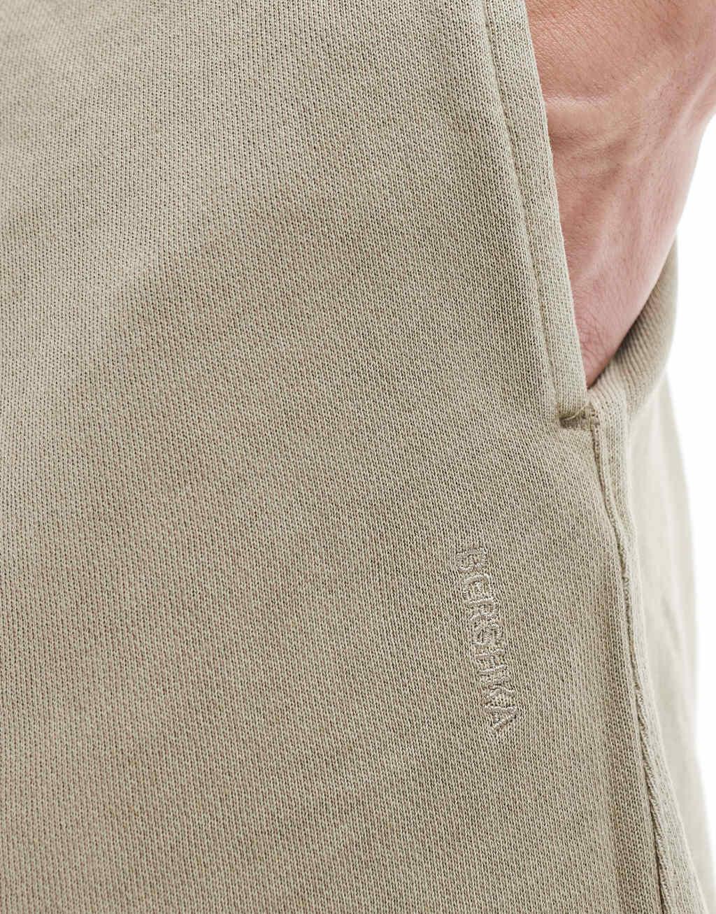 Bershka raw edge washed shorts in stone - part of a set Product Image