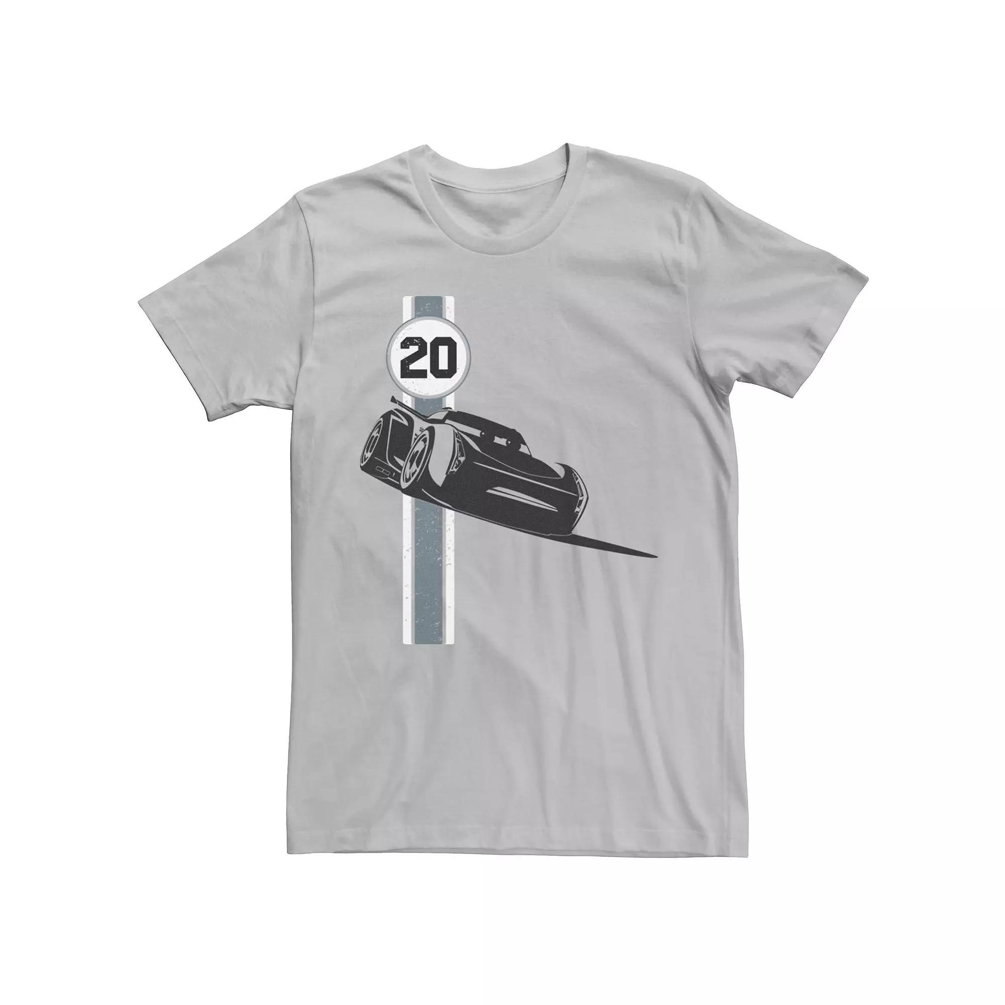 Men's Disney Pixar Cars 3 Lightning McQueen Racing Stripe Tee, Size: Large, Silver Product Image