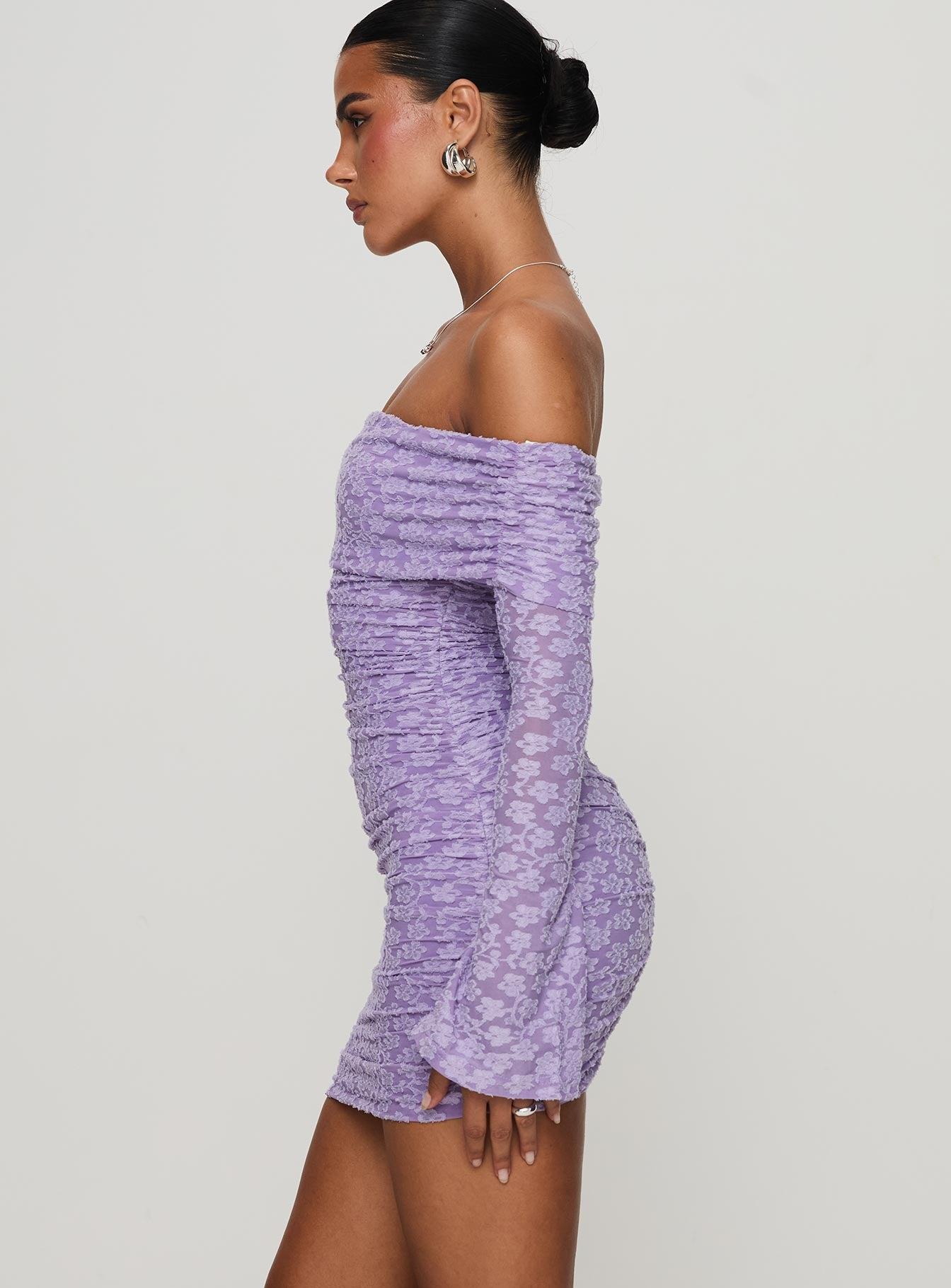 Intereste Long Sleeve Mini Dress Purple Product Image
