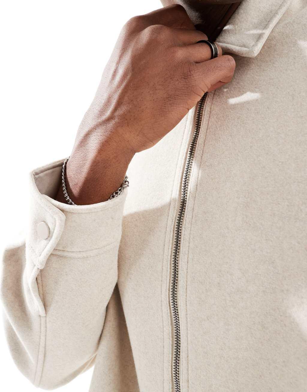 Bershka zip up jacket in ecru Product Image