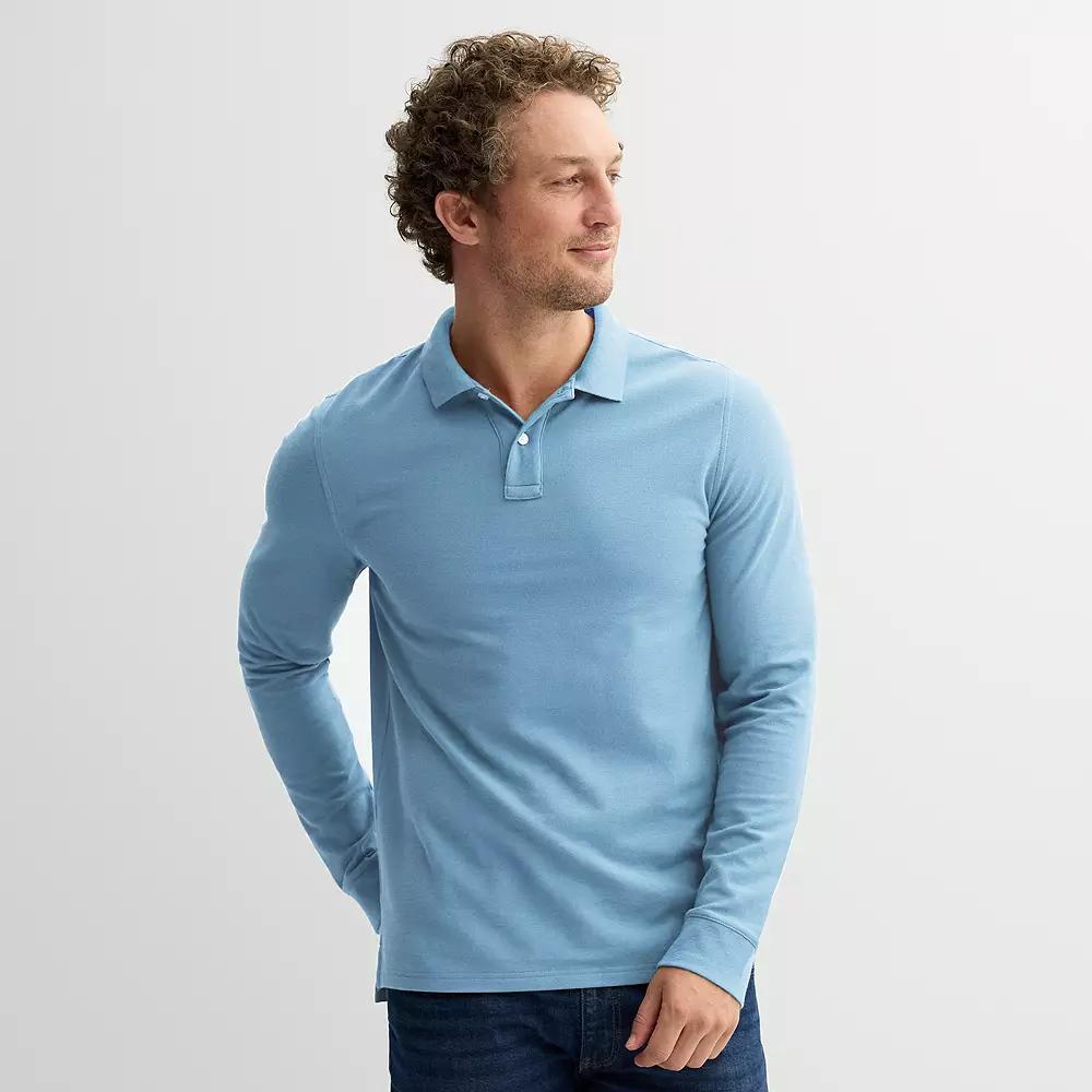 Men's Sonoma Goods For Life® Long Sleeve Pique Polo, Size: XL, Brown Product Image