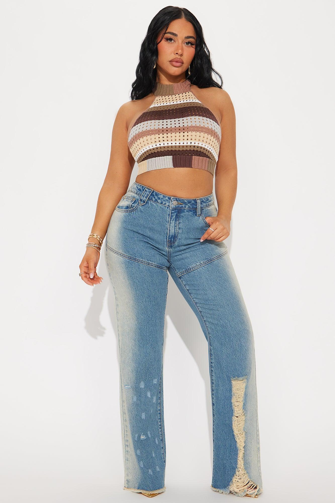 Standing Out Crochet Halter Top - Brown/combo Product Image