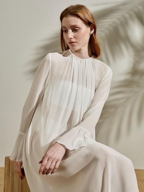 Crewneck Silk Georgette Dress Product Image