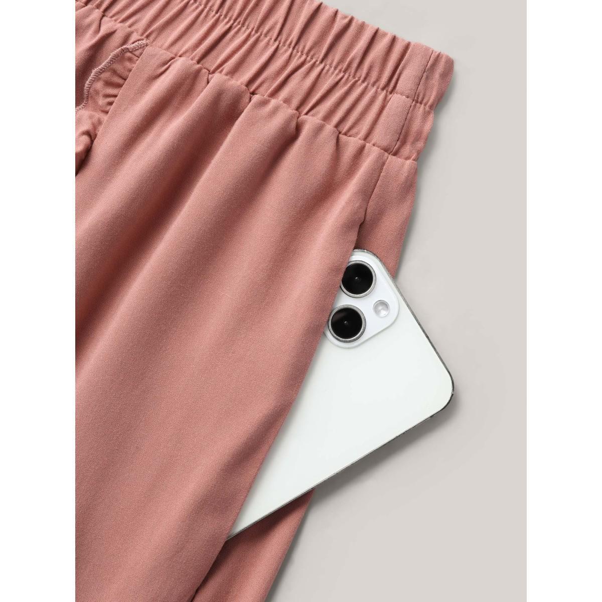 Plus Size Lotus Leaf Edge Solid Wide-Leg Pants Women Rouge Resort Wide Leg Mid Rise Vacation Pants BloomChic 10/M Product Image