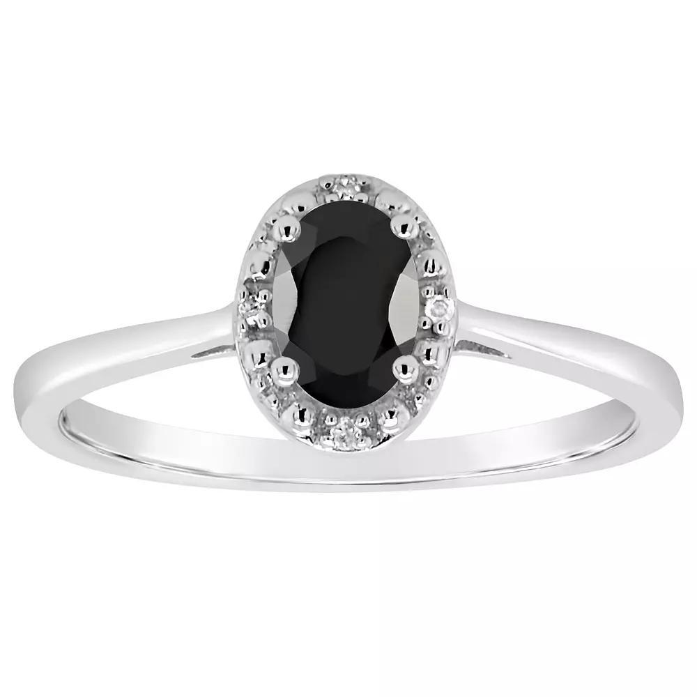 Celebration Gems Sterling Silver 6 mm x 4 mm Oval Onyx & Diamond Accent Halo Ring, Women's Product Image
