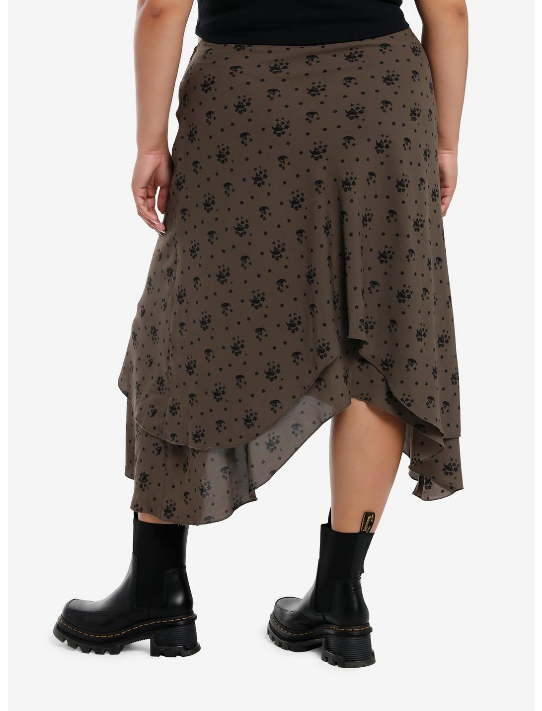 Social Collision Brown & Black Daisies Shark Bite Skirt Plus Size Product Image