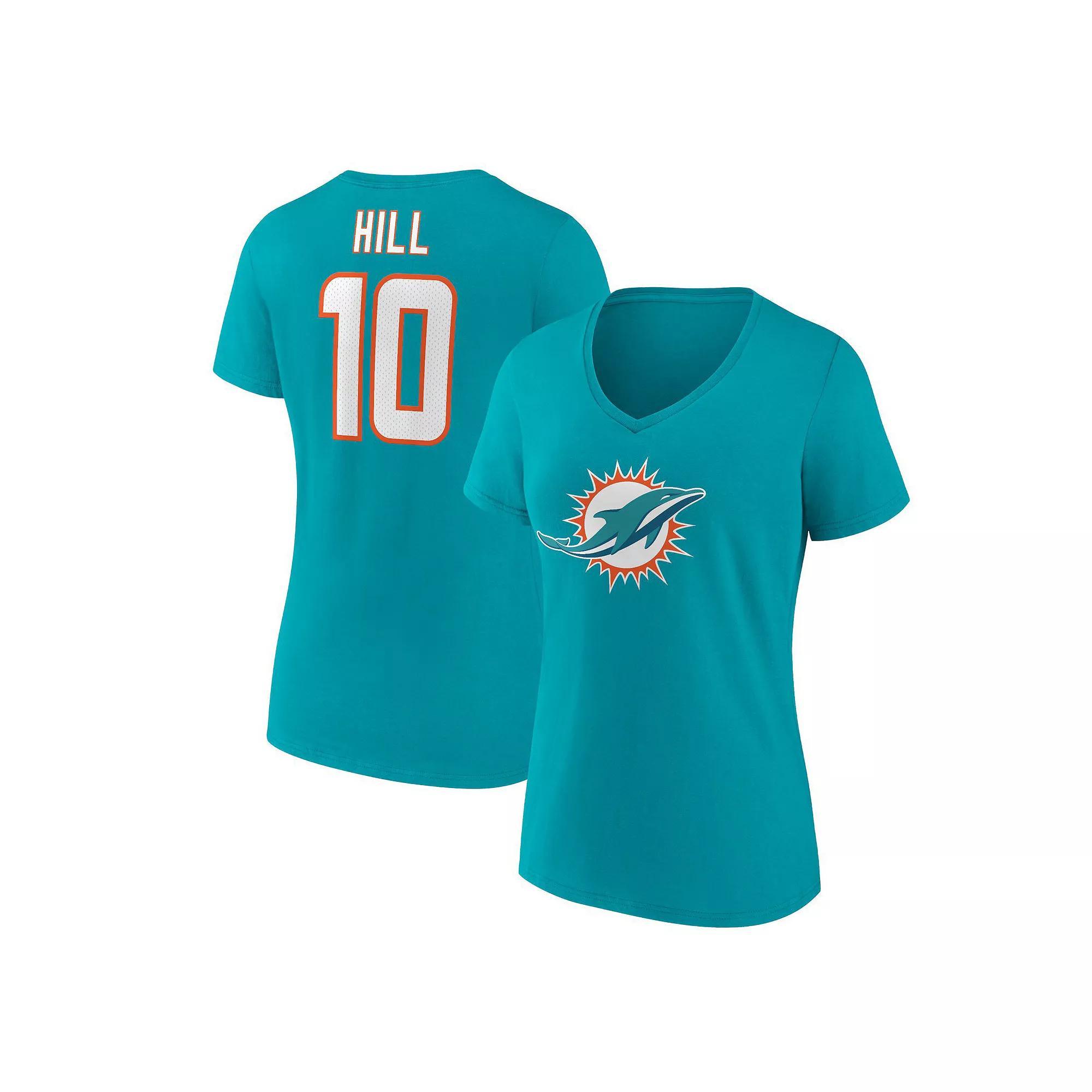 Women's Fanatics Branded Tyreek Hill Aqua Miami Dolphins Player Icon Name & Number V-Neck T-Shirt, Size: XL, Turquoise A Product Image