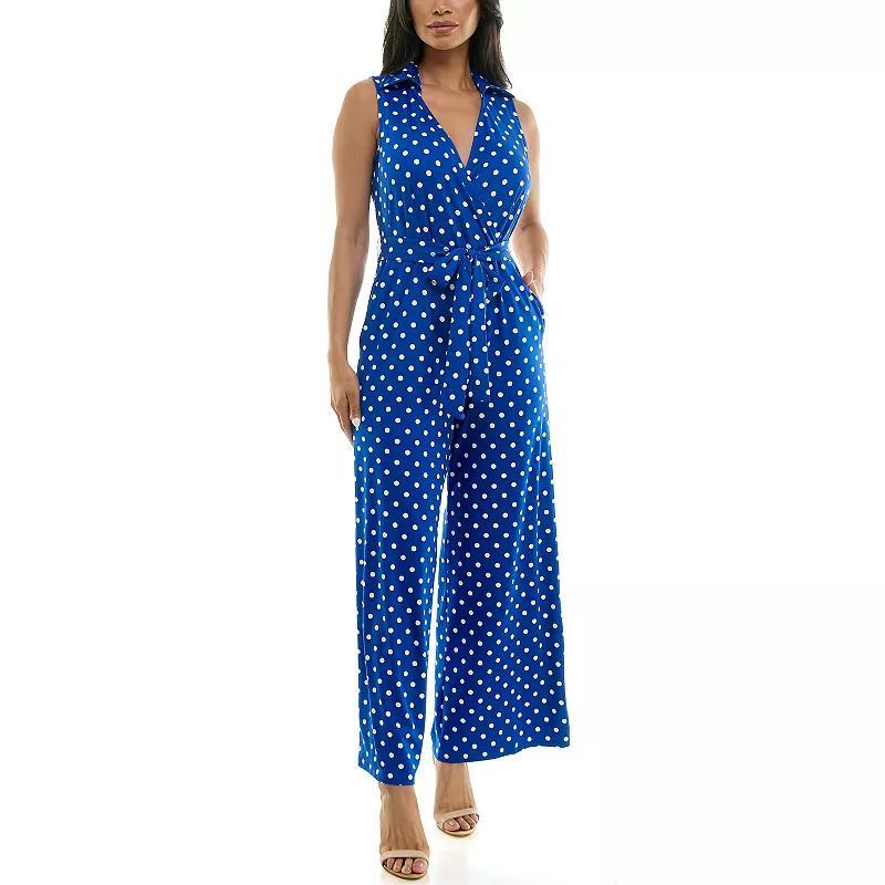 Womens Nina Leonard Print Collared Sleeveless Surplice Wide-Leg Jumpsuit Product Image