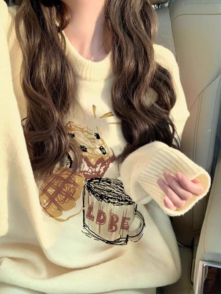Crew Neck Graphic Print Sweater Product Image