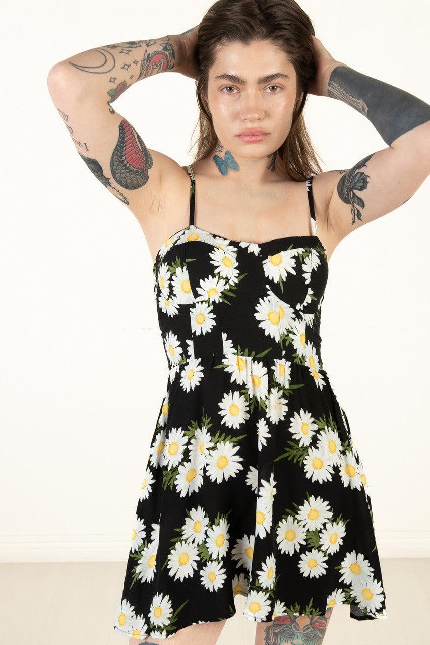 Black Padded Cup Floral Mini Dress Product Image