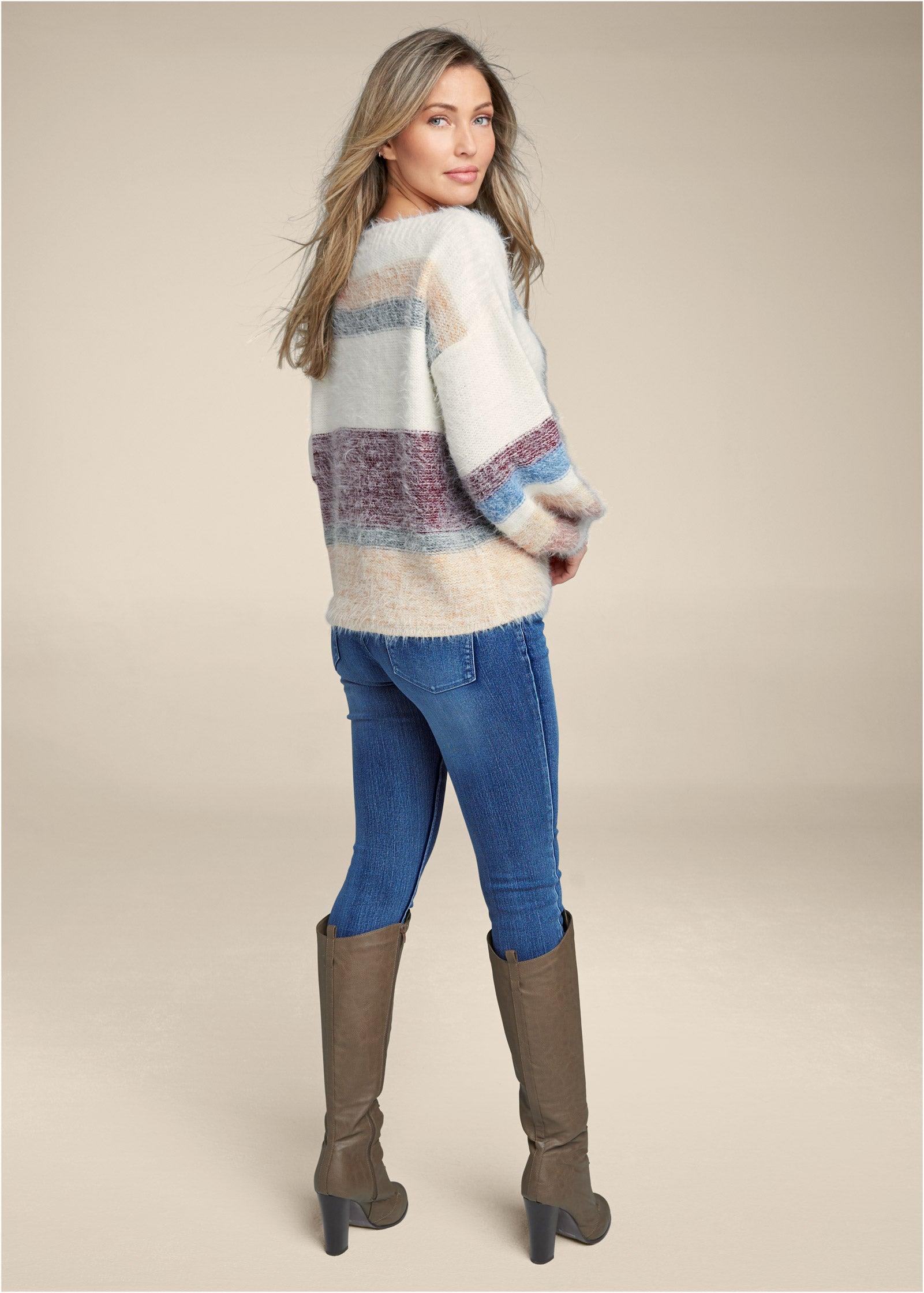 Striped Eyelash Sweater - White Multi Product Image