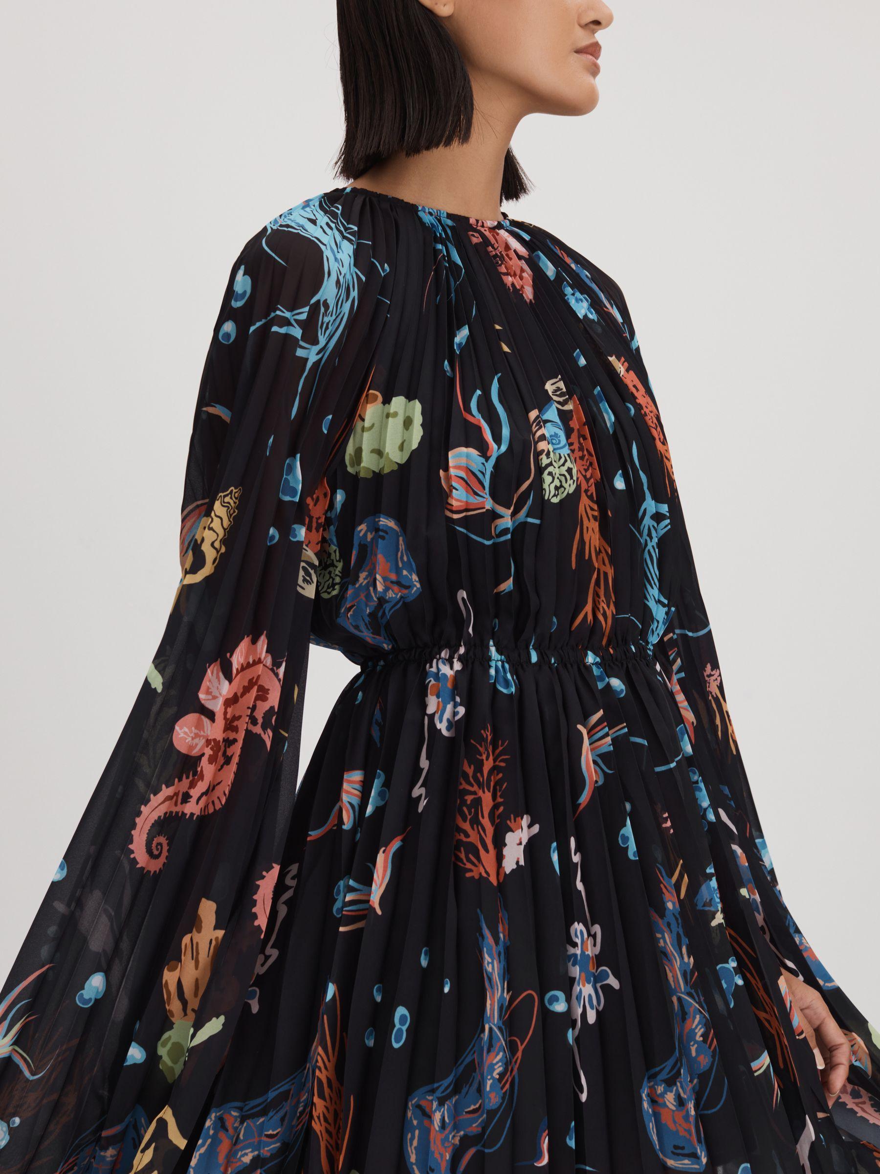 Leo Lin Pleated Bell Sleeve Mini Dress in Twilight Print Black Product Image