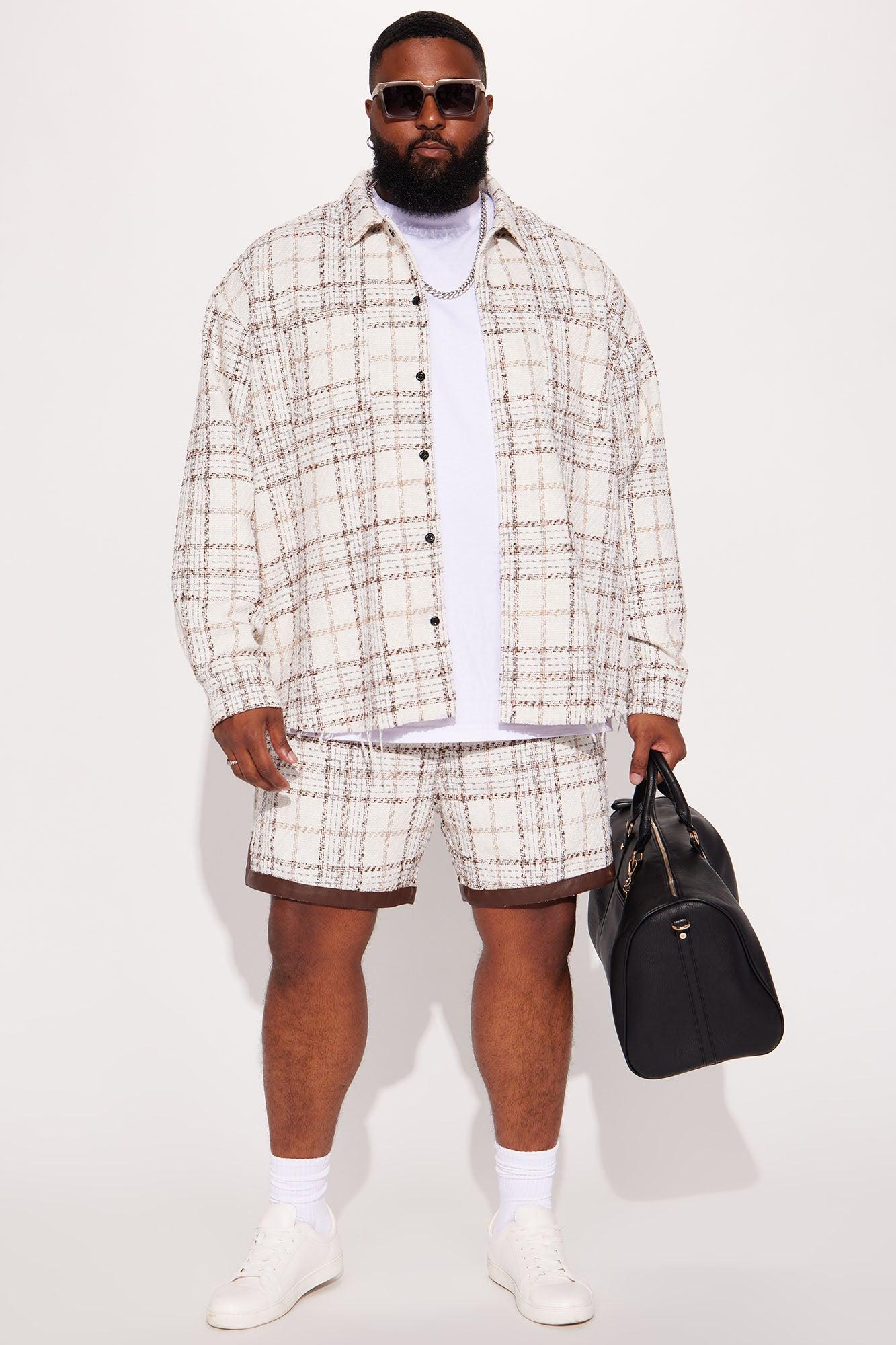 Casual Act Plaid Shacket - White/combo Product Image